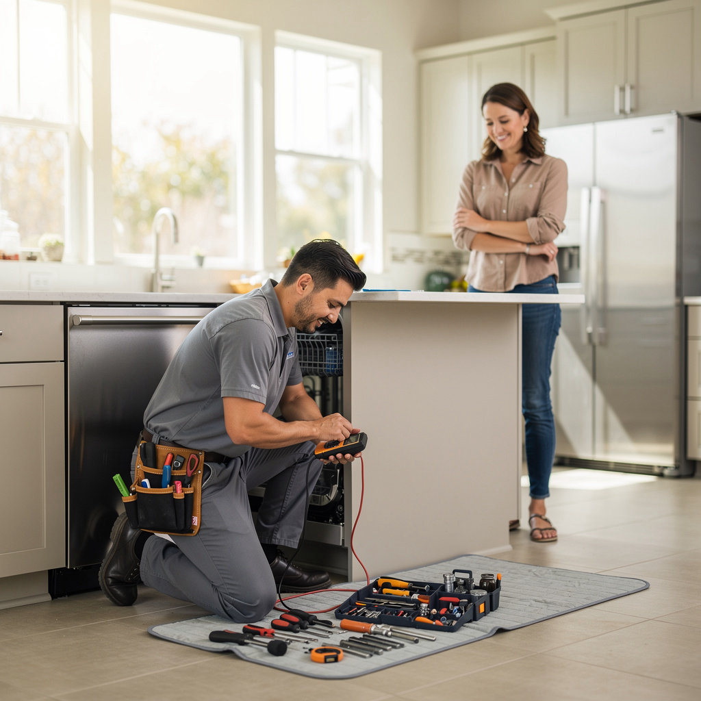 Decola Appliance Service technician performing expert appliance repair and maintenance in a Santa Maria home